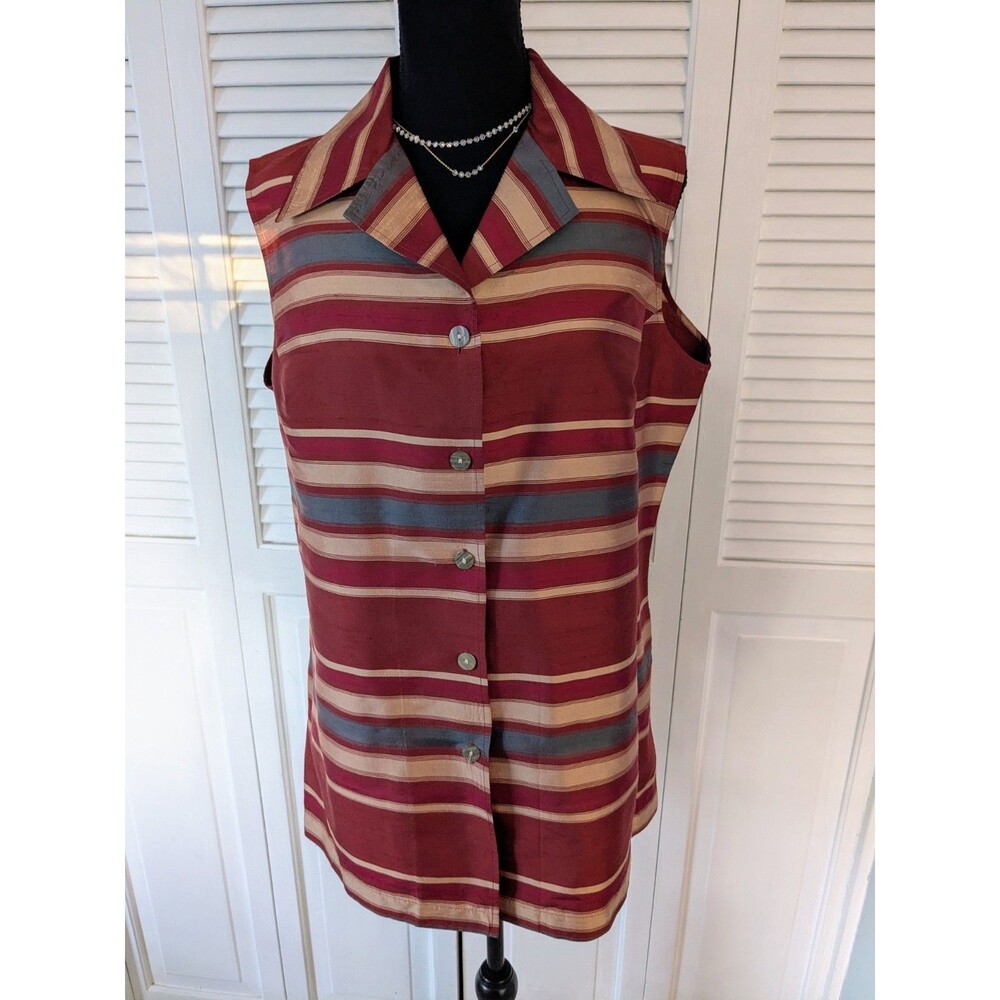 Avenue Top Women's 14/16 Deep Brick Red Gold 100% Silk Blouse Tank Shirt Glam